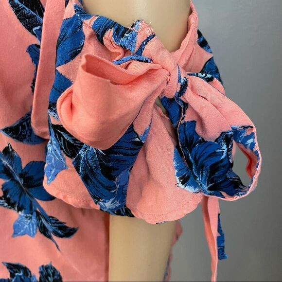 Gypsies & Moondust Off The Shoulder Coral Blue White Blouse Size Large - Picture 5 of 13